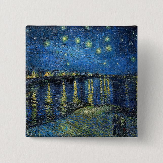 Bóton Quadrado 5.08cm Vincent Van Gogh - Noite Estrelada Sobre o Ródano (Frente)