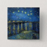 Bóton Quadrado 5.08cm Vincent Van Gogh - Noite Estrelada Sobre o Ródano<br><div class="desc">Starry Night Over the Rhone/Nuit etoilee sur le Rhone - Vincent Van Gogh em 1888</div>