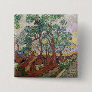 Bóton Quadrado 5.08cm Vincent van Gogh   o jardim do hospital de St Paul