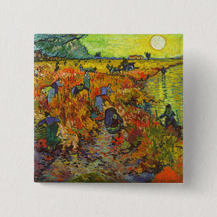 Bóton Quadrado 5.08cm Vincent van Gogh - O Vineyard Vermelho