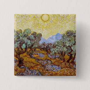 Bóton Quadrado 5.08cm Vincent van Gogh - Oliveiras, céu amarelo e sol
