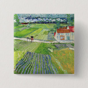 Bóton Quadrado 5.08cm Vincent van Gogh - Paisagem com Carruagem e comboi