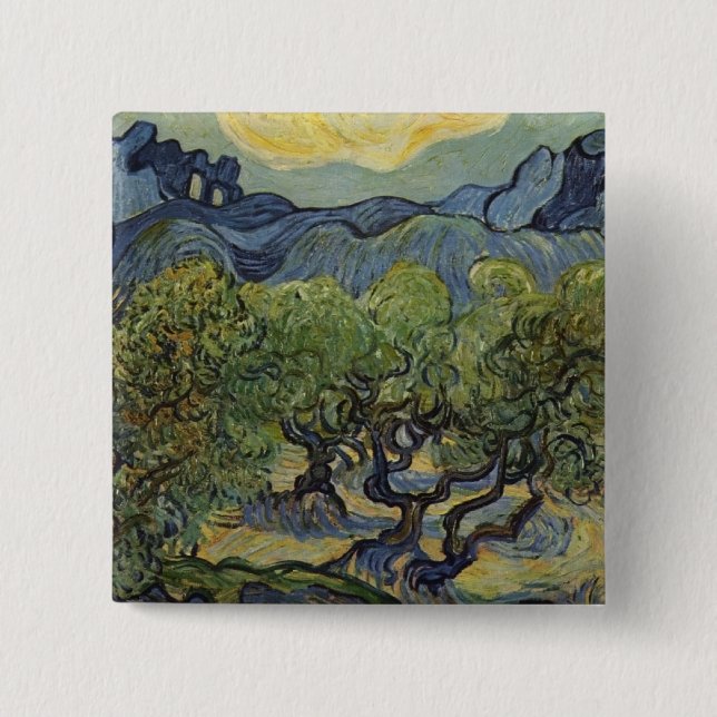 Bóton Quadrado 5.08cm Vincent van Gogh - paisagem com oliveiras (Frente)