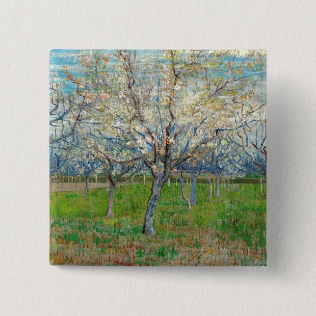 Bóton Quadrado 5.08cm Vincent van Gogh - Pomar Rosa (Frente)