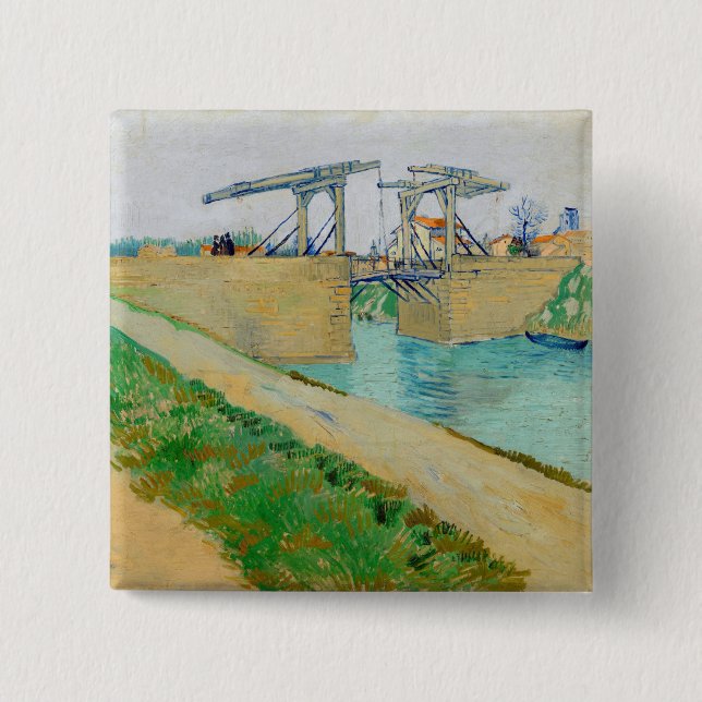 Bóton Quadrado 5.08cm Vincent van Gogh - Ponte Langlois em Arles #2 (Frente)
