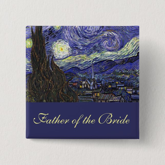 Bóton Quadrado 5.08cm Vincent van Gogh, Starry Night (Frente)