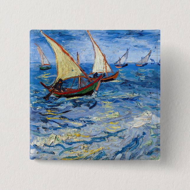 Bóton Quadrado 5.08cm Vincent van Gogh - Vista marinha em Saintes-Maries (Frente)