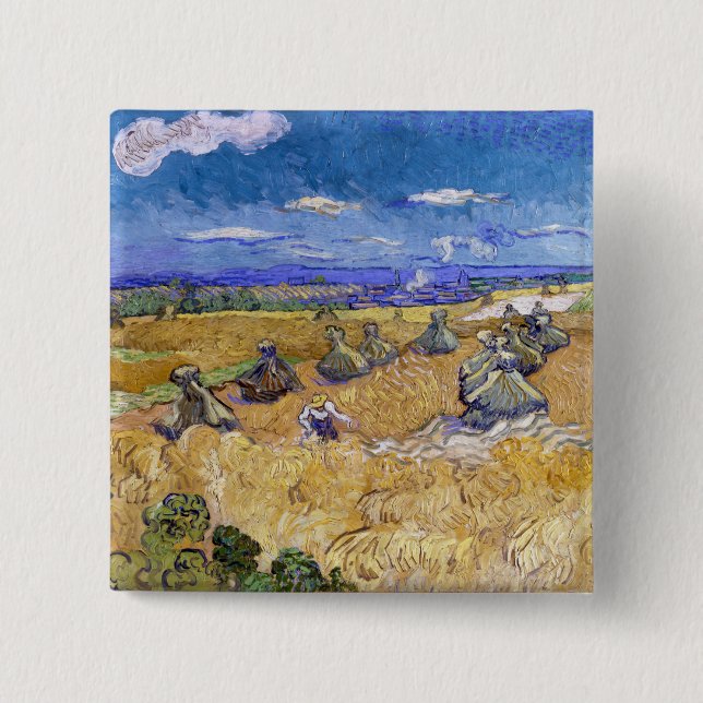 Bóton Quadrado 5.08cm Vincent van Gogh - Wheat Stacks with Reapers (Frente)