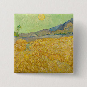 Bóton Quadrado 5.08cm Vincent van Gogh - Wheatfield com um Receptor