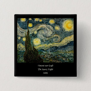 Bóton Quadrado 5.08cm Vincent van Gogh's The Starry Night (1889)