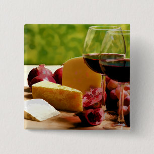Bóton Quadrado 5.08cm Vinho, queijo & fruta do campo