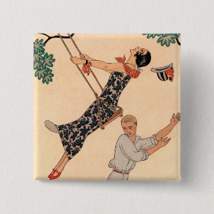 Bóton Quadrado 5.08cm Vintage Art Deco Love, The Swing by George Barbier