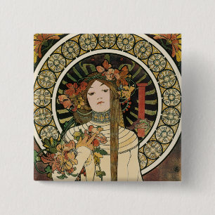 Bóton Quadrado 5.08cm Vintage Art Nouveau Mucha Trappestine Poster