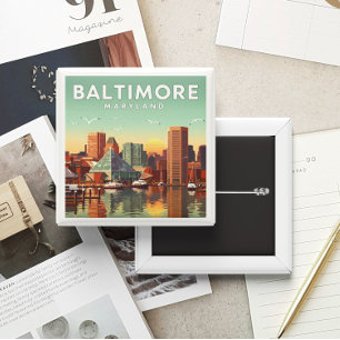 Bóton Quadrado 5.08cm Vintage Baltimore Maryland