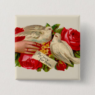 Bóton Quadrado 5.08cm Vintage Birds Victorian Love Dove Classic Art