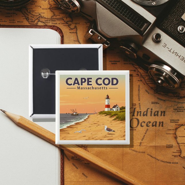 Bóton Quadrado 5.08cm Vintage Cape Cod Massachusetts (Criador carregado)