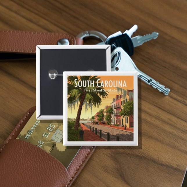 Bóton Quadrado 5.08cm Vintage Carolina do Sul (Criador carregado)