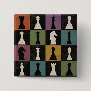 Bóton Quadrado 5.08cm Vintage Chess colored Board