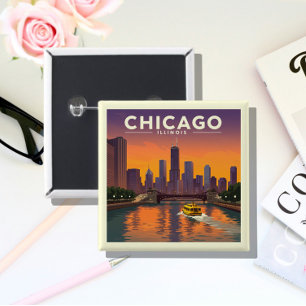 Bóton Quadrado 5.08cm Vintage Chicago Illinois