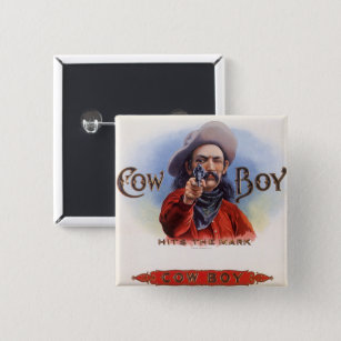 Bóton Quadrado 5.08cm Vintage Cigar Label Art, Cowboy bate a marca