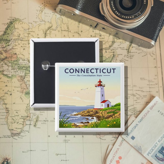 Bóton Quadrado 5.08cm Vintage Connecticut (Criador carregado)