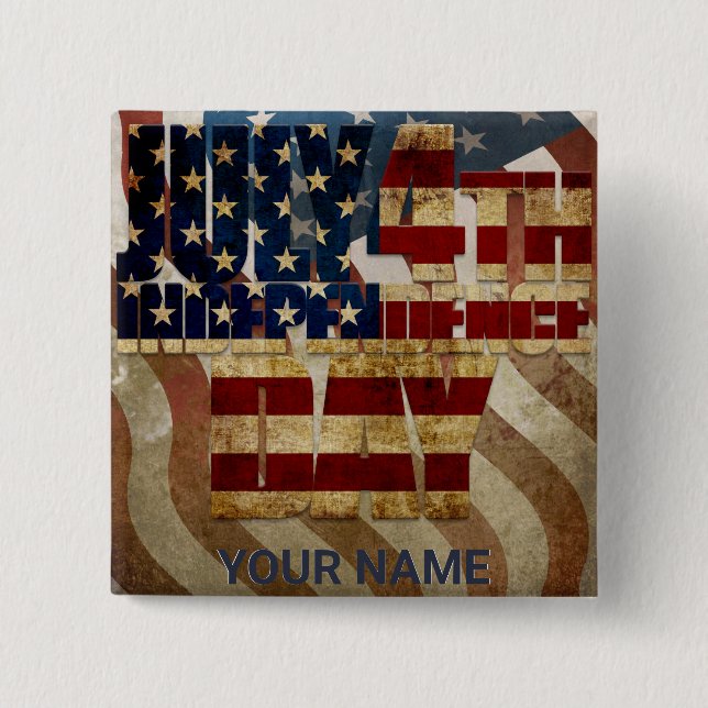 Bóton Quadrado 5.08cm Vintage, dia 4 de julho, Dia da Independência Desi (Frente)
