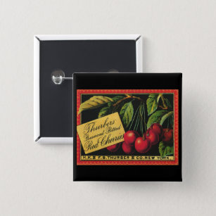 Bóton Quadrado 5.08cm Vintage Fruta Crate Label Art, Thurber Cherries