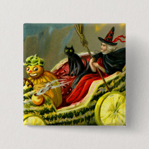 Bóton Quadrado 5.08cm Vintage Halloween Black Cat and Witness