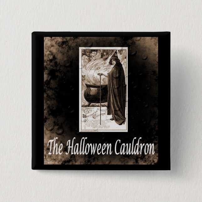 Bóton Quadrado 5.08cm Vintage Halloween Cauldron (Frente)