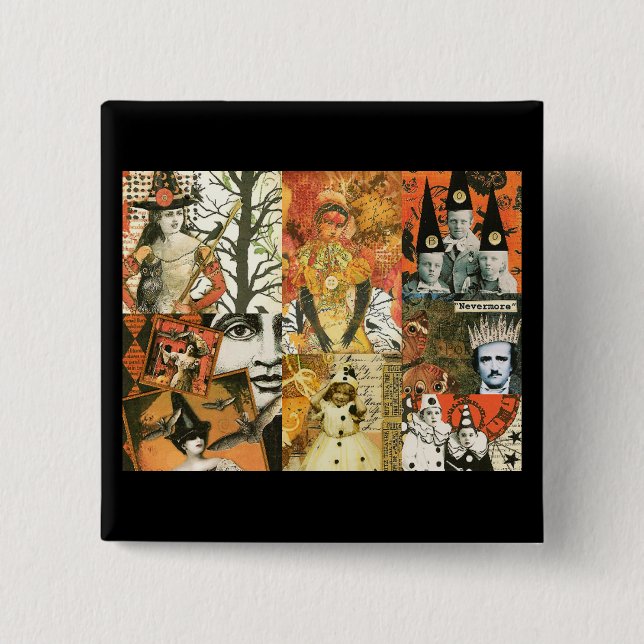 Bóton Quadrado 5.08cm Vintage Halloween Collage (Frente)