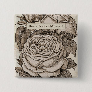 Bóton Quadrado 5.08cm Vintage Halloween Rosa gótica vitoriana em Sepia