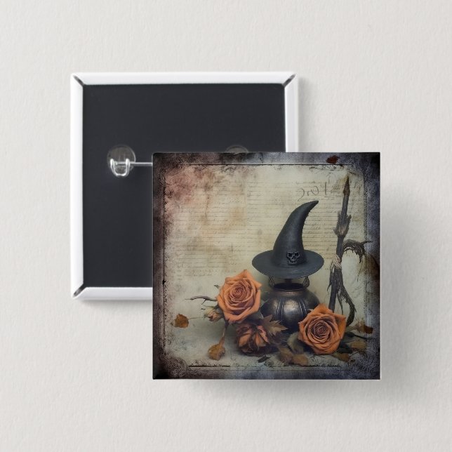 Bóton Quadrado 5.08cm Vintage Halloween Witchcraft (8) (Frente & Verso)