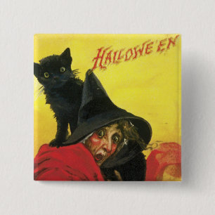 Bóton Quadrado 5.08cm Vintage Halloween Witold e Cat