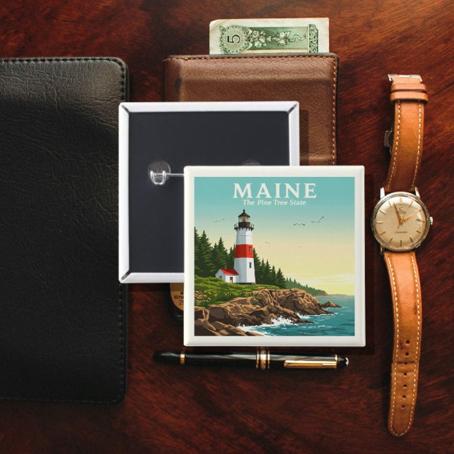 Bóton Quadrado 5.08cm Vintage Maine (Criador carregado)