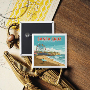 Bóton Quadrado 5.08cm Vintage Papais noeis Cruz Califórnia