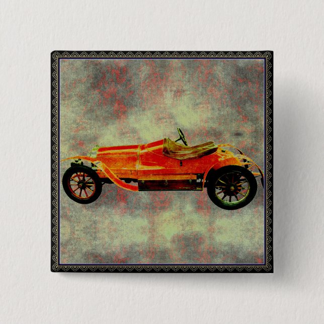 Bóton Quadrado 5.08cm Vintage Red Car (Frente)