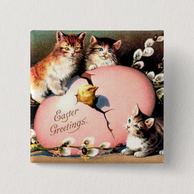 Bóton Quadrado 5.08cm Vintage - Saudações Páscoas (Frente)