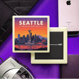 Bóton Quadrado 5.08cm Vintage Seattle Washington