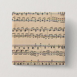 Bóton Quadrado 5.08cm Vintage Sheet Music Score Black and White Notes
