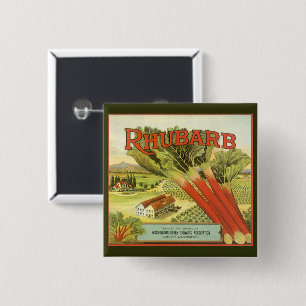 Bóton Quadrado 5.08cm Vintage Vegetal Pode Rotular Arte, Fazenda Rhubarb