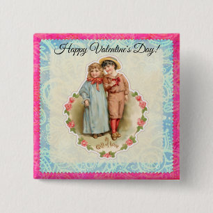 Bóton Quadrado 5.08cm Vintage Victorian Children Gift of Love Namorados