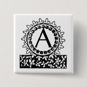 Bóton Quadrado 5.08cm Vintage Victorian Monograma - Letra A
