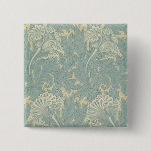 Bóton Quadrado 5.08cm Vintage William Morris Tulip Floral Design