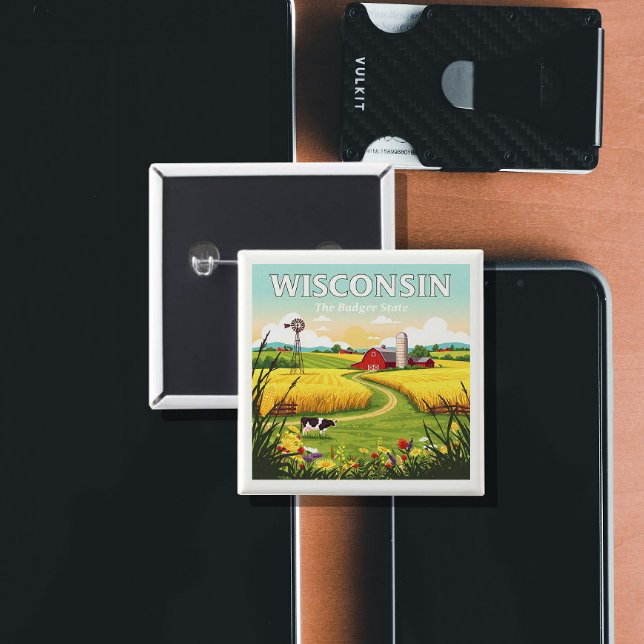 Bóton Quadrado 5.08cm Vintage Wisconsin (Criador carregado)