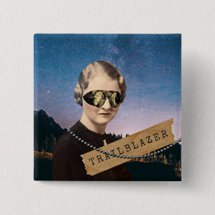 Bóton Quadrado 5.08cm Vintage Woman Trailblazer Kitsch Alterou Art