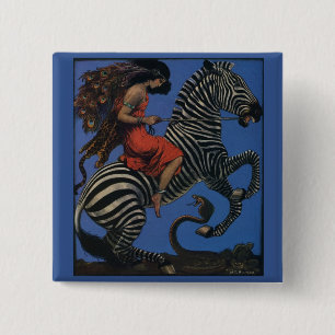 Bóton Quadrado 5.08cm Vintage Zebra Art Nouveau Mulher