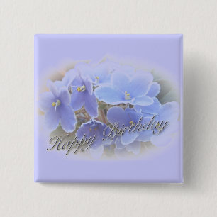 Bóton Quadrado 5.08cm Violetas africanas azuis de aniversário