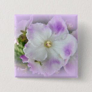 Bóton Quadrado 5.08cm Violetas africanas roxas e Ricos brancos