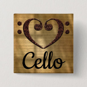 Bóton Quadrado 5.08cm Violoncelo do coração do Clef de contrabaixo
