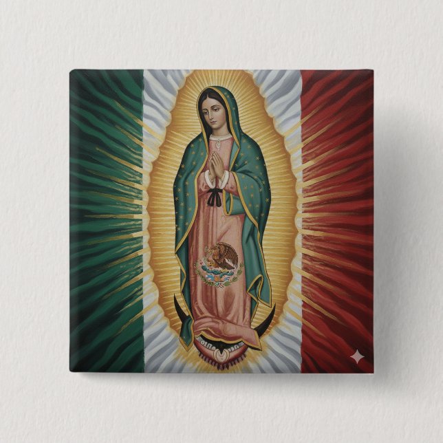 Bóton Quadrado 5.08cm Virgem de Guadalupe - México (Frente)